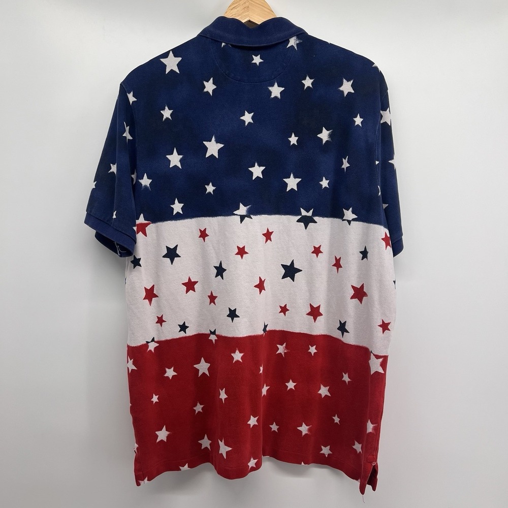 Polo Ralph Lauren Shirt Mens Large Red Blue White USA Americana Star Mesh Polo - Picture 2 of 7